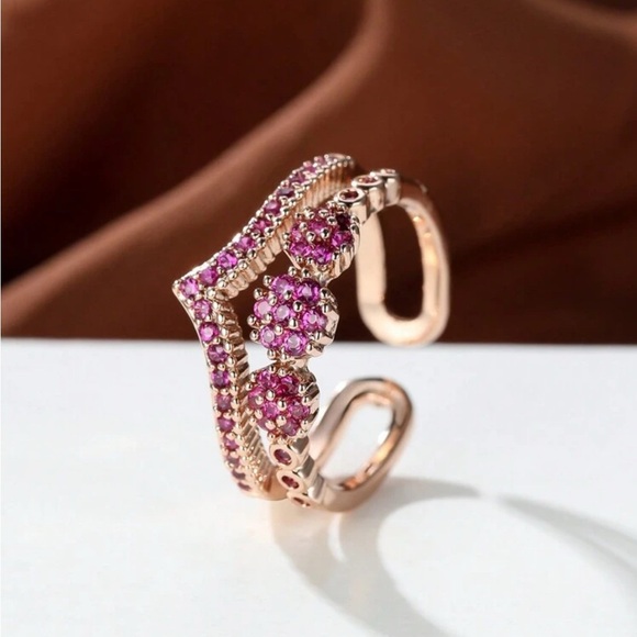 Gold and Pink Open Design Ring with Pink Gemstones - Picture 7 of 7